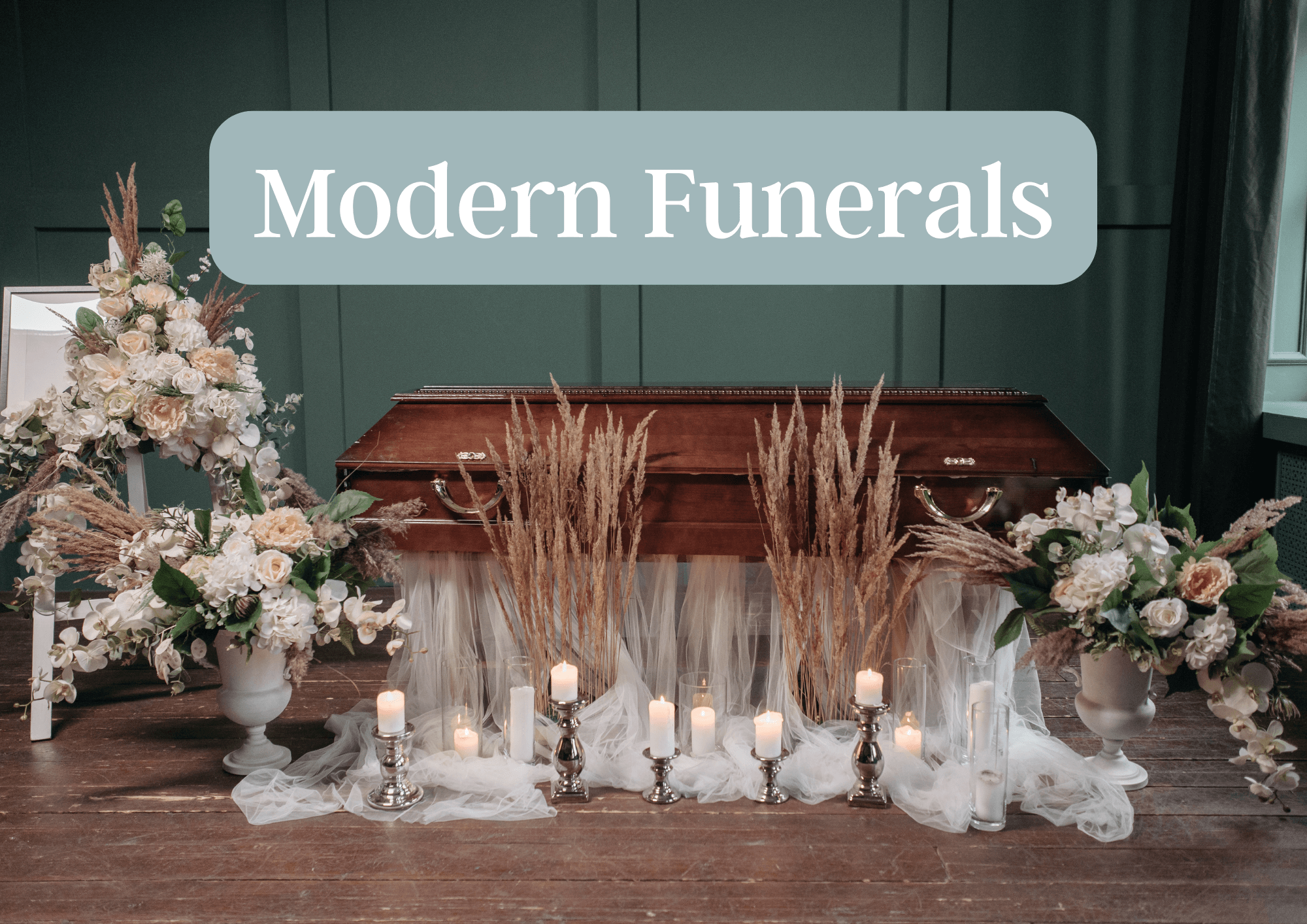 rustic wooden table with florals, pampas grass and candle decor on the floor