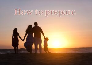 How to prepare for a loved ones passing. Family looking out into the ocean and sunset